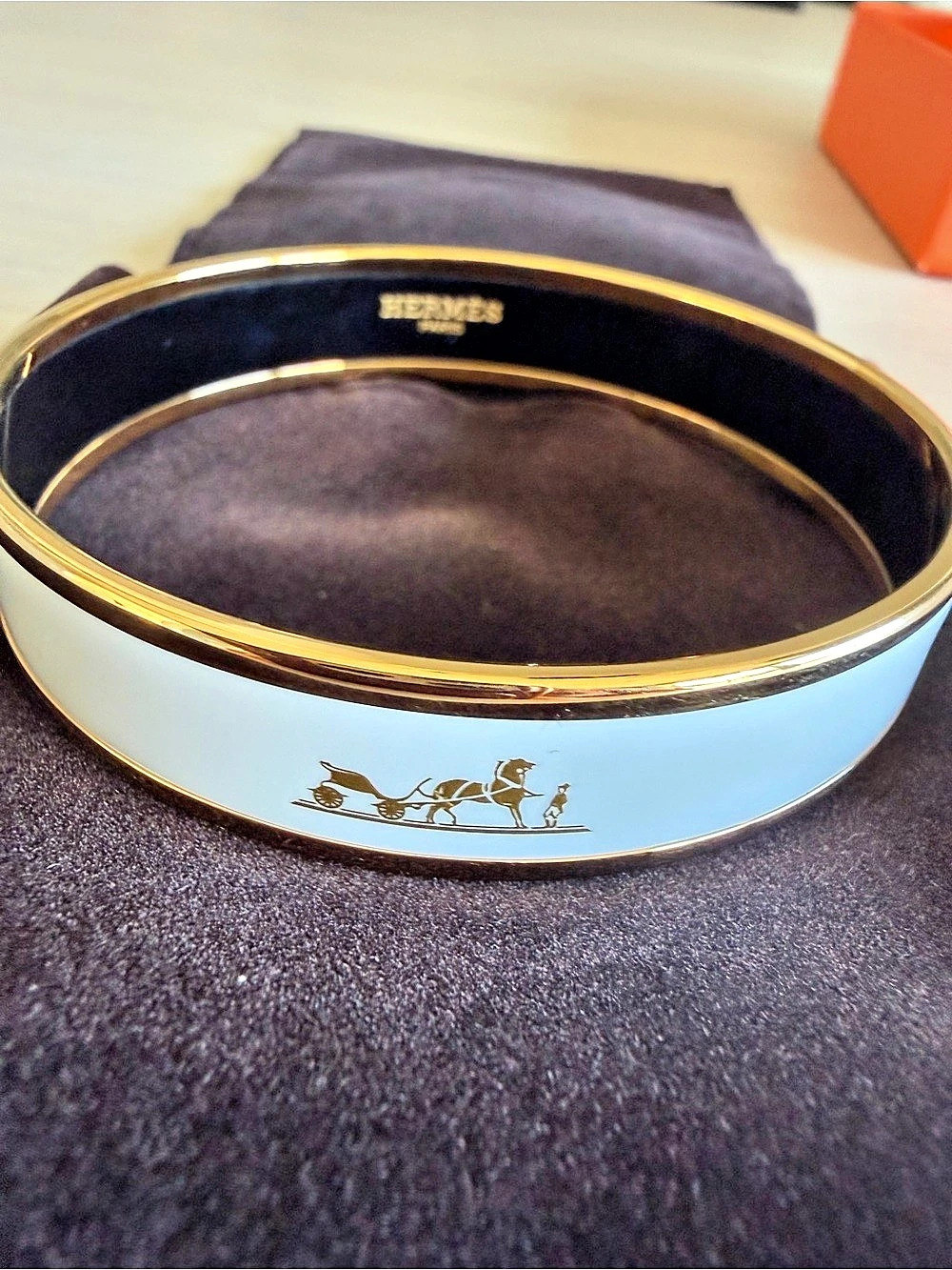 Hermès Horse and Carriage Printed Enamel Wide Bangle Bracelet